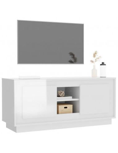 Mobile Porta TV Bianco Lucido 102x35x45 cm in Legno Multistrato