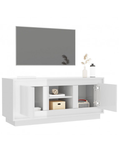 Mobile Porta TV Bianco Lucido 102x35x45 cm in Legno Multistrato