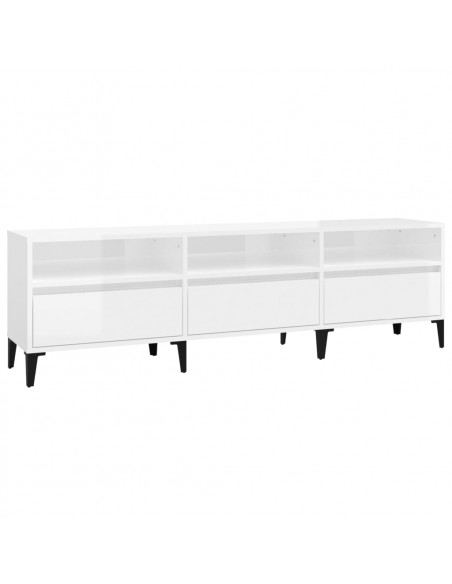 Mobile Porta TV Bianco Lucido 150x30x44,5 cm Legno Multistrato