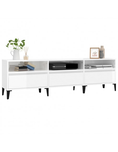Mobile Porta TV Bianco Lucido 150x30x44,5 cm Legno Multistrato