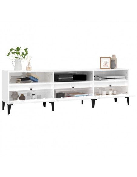 Mobile Porta TV Bianco Lucido 150x30x44,5 cm Legno Multistrato