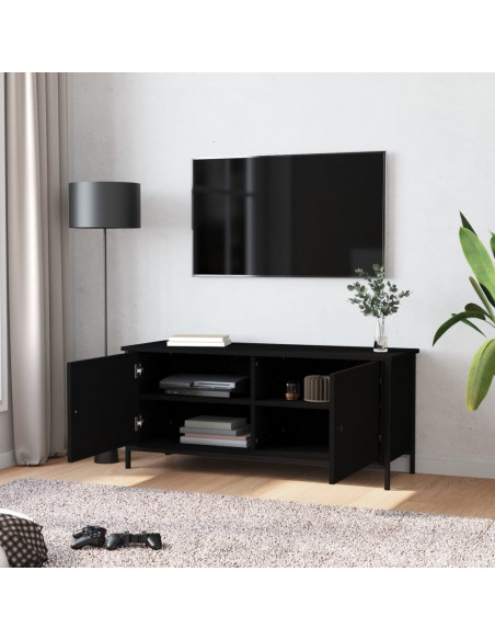 Mobile Porta TV con Ante Nero 102x35x45 cm in Legno Multistrato