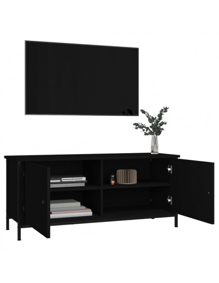 Mobile Porta TV con Ante Nero 102x35x45 cm in Legno Multistrato