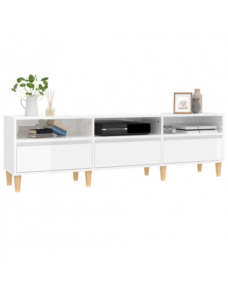 Mobile Porta TV Bianco Lucido 150x30x44,5 cm Legno Multistrato