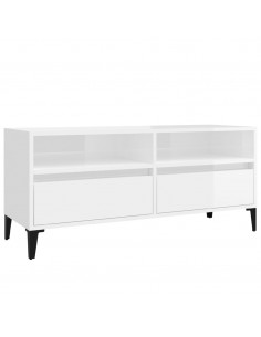 Mobile Porta TV Bianco Lucido 100x34,5x44,5cm Legno Multistrato 2
