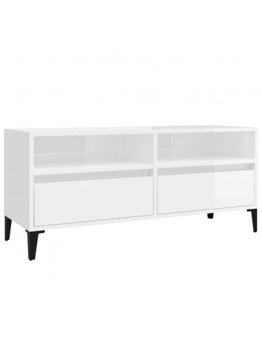 Mobile Porta TV Bianco Lucido 100x34,5x44,5cm Legno Multistrato