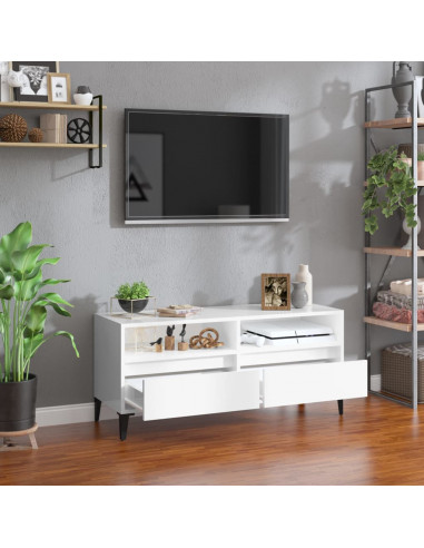Mobile Porta TV Bianco Lucido 100x34,5x44,5cm Legno Multistrato