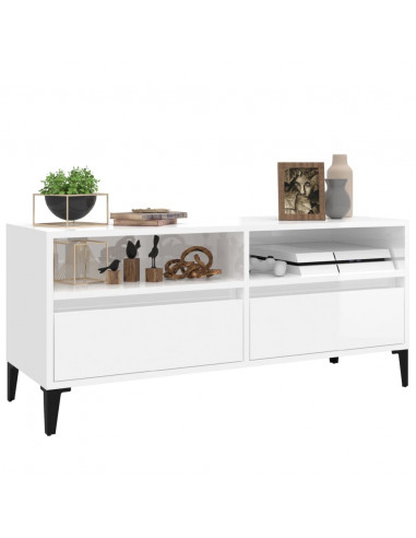 Mobile Porta TV Bianco Lucido 100x34,5x44,5cm Legno Multistrato