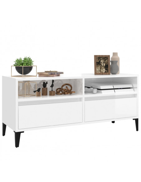 Mobile Porta TV Bianco Lucido 100x34,5x44,5cm Legno Multistrato
