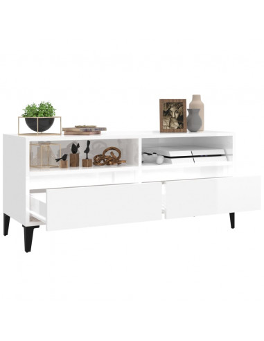 Mobile Porta TV Bianco Lucido 100x34,5x44,5cm Legno Multistrato