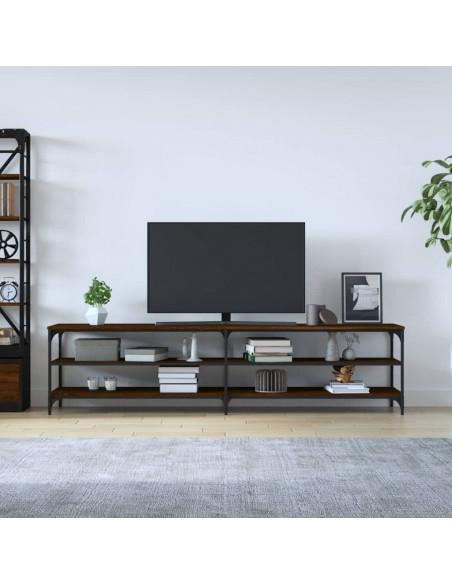 Mobile TV Rovere Marrone 200x30x50 cm Legno Multistrato Metallo