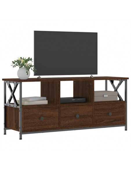 Mobile TV Rovere Marrone 102x33x45 cm Legno Multistrato e Ferro