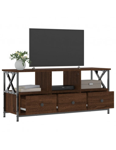 Mobile TV Rovere Marrone 102x33x45 cm Legno Multistrato e Ferro