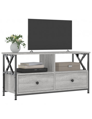 Mobile TV Grigio Sonoma 90x33x45 cm Legno Multistrato e Ferro