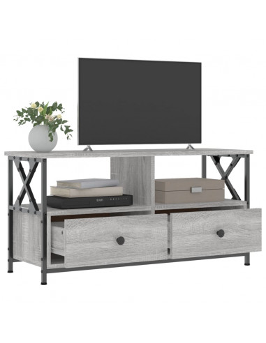 Mobile TV Grigio Sonoma 90x33x45 cm Legno Multistrato e Ferro