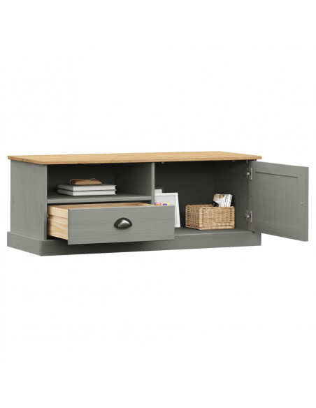 Mobile Porta TV VIGO Grigio 106x40x40 cm Legno Massello di Pino