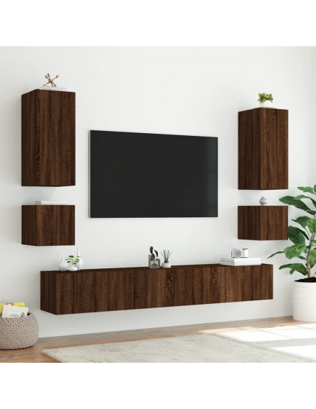 Mobile TV a Parete con Luci LED Rovere Marrone 100x35x31 cm