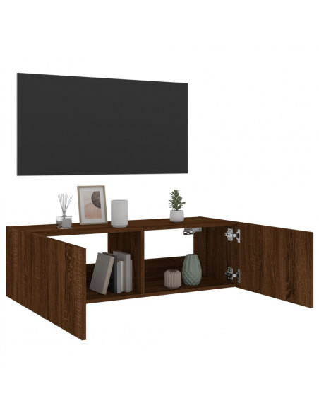Mobile TV a Parete con Luci LED Rovere Marrone 100x35x31 cm