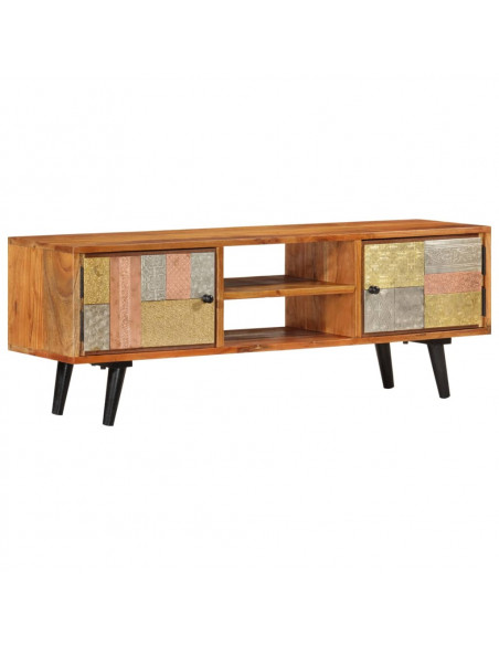 Mobile TV con Ante 112x30x40cm Legno Massello Acacia e Metallo