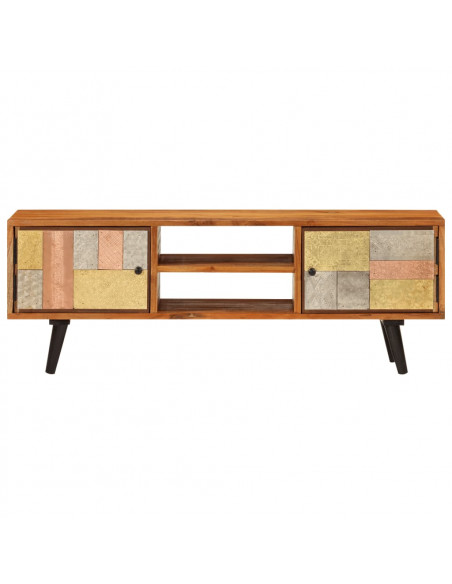 Mobile TV con Ante 112x30x40cm Legno Massello Acacia e Metallo