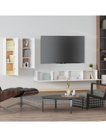 Set di Mobili Porta TV 4 pz Bianco in Legno Multistrato