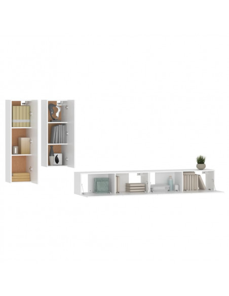 Set di Mobili Porta TV 4 pz Bianco in Legno Multistrato