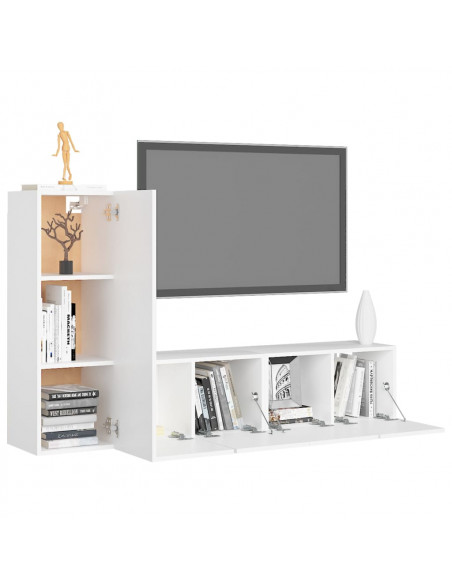 Set Mobili Porta TV 3 pz Bianco in Legno Multistrato