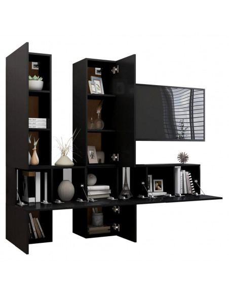 Set di Mobili Porta TV 7 pz Nero in Legno Multistrato