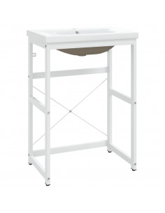 Telaio per Lavabo da Bagno con Lavabo Integrato Bianco in Ferro