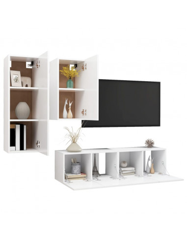 Set di Mobili Porta TV 4 pz Bianco in Legno Multistrato