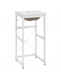 Telaio per Lavabo da Bagno con Lavabo Integrato Bianco in Ferro