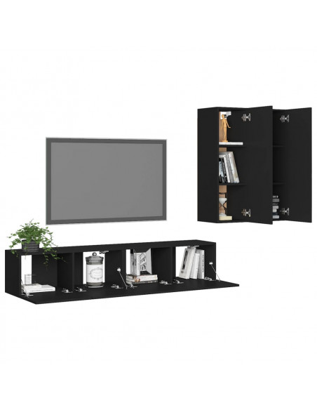 Set di Mobili Porta TV 4 pz Nero in Legno Multistrato