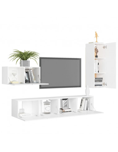 Set Mobili Porta TV 4 pz Bianco in Legno Multistrato