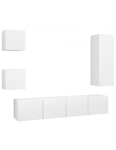 Set di Mobili Porta TV 5 pz Bianco in Legno Multistrato