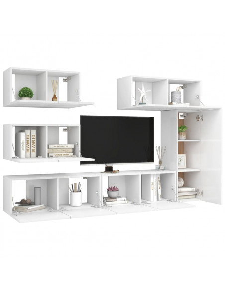 Set di Mobili Porta TV 6 pz Bianco in Legno Multistrato