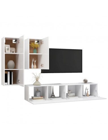 Set di Mobili Porta TV 4 pz Bianco in Legno Multistrato