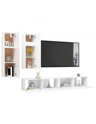 Set di Mobili Porta TV 4 pz Bianco in Legno Multistrato
