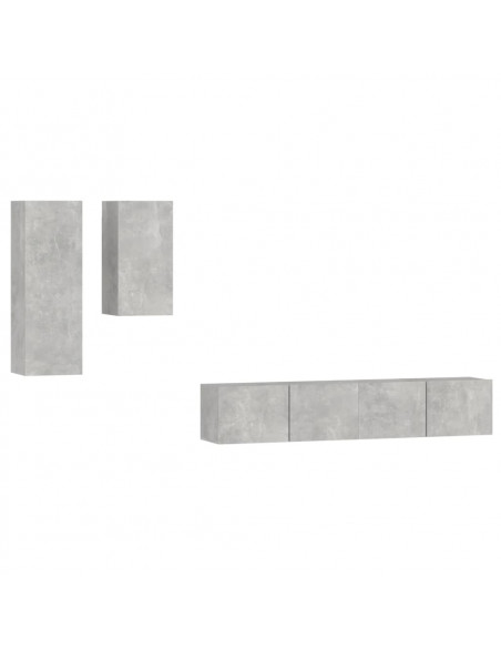 Set di Mobili Porta TV 4 pz Grigio Cemento in Legno Multistrato
