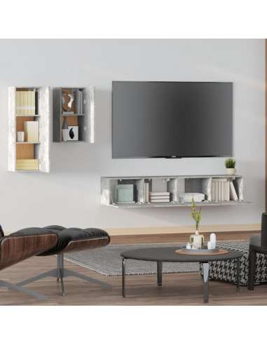 Set di Mobili Porta TV 4 pz Grigio Cemento in Legno Multistrato