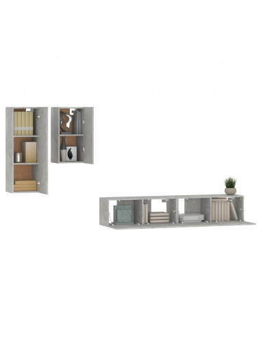 Set di Mobili Porta TV 4 pz Grigio Cemento in Legno Multistrato