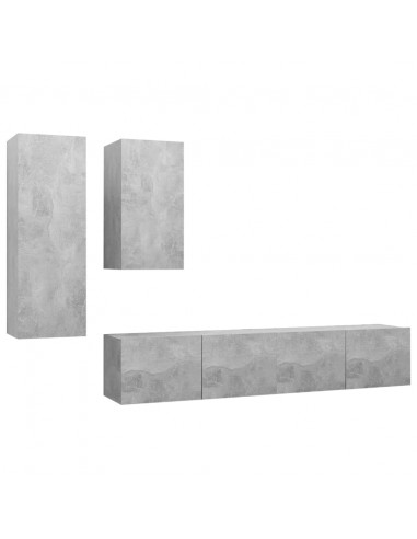 Set di Mobili Porta TV 4 pz Grigio Cemento in Legno Multistrato