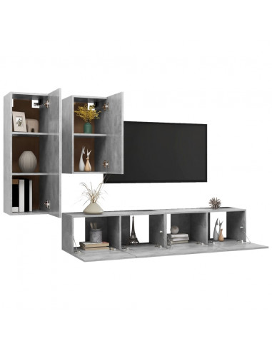 Set di Mobili Porta TV 4 pz Grigio Cemento in Legno Multistrato