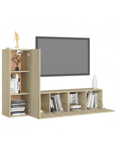 Set di Mobili Porta TV 3 pz Rovere Sonoma in Legno Multistrato