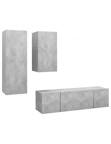 Set di Mobili Porta TV 4 pz Grigio Cemento in Legno Multistrato