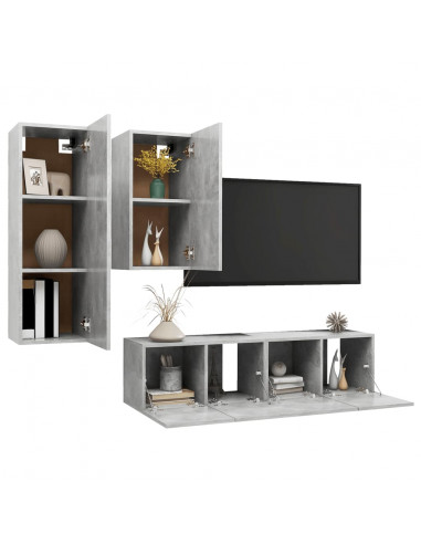 Set di Mobili Porta TV 4 pz Grigio Cemento in Legno Multistrato
