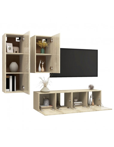 Set di Mobili Porta TV 4 pz Rovere Sonoma in Legno Multistrato