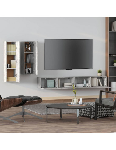 Set di Mobili Porta TV 4 pz Grigio Cemento in Legno Multistrato