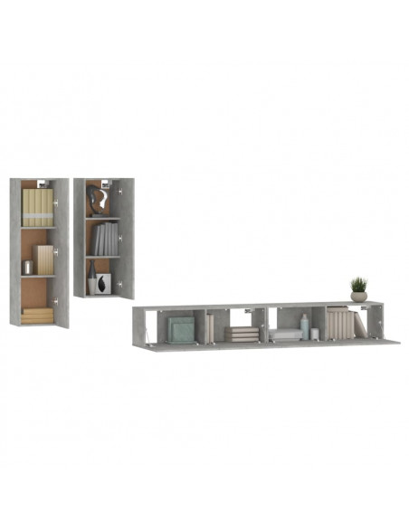 Set di Mobili Porta TV 4 pz Grigio Cemento in Legno Multistrato