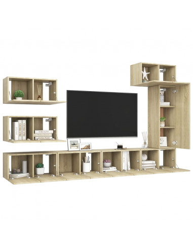 Set di Mobili Porta TV 8 pz Rovere Sonoma in Legno Multistrato