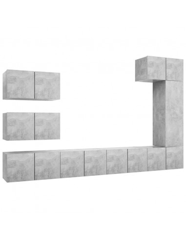 Set di Mobili Porta TV 8 pz Grigio Cemento in Legno Multistrato